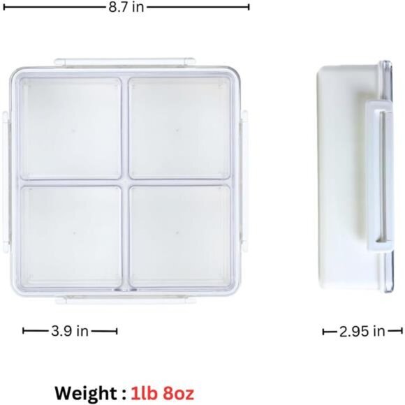 Snack Box 4 Compartment Airtight Serving Tray Portable Charcuterie Fruit Veggie - Picture 3 of 7
